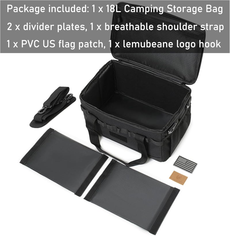 Lemubeane Tactical Camping Storage Bag 18L Tactical Utility Tote Bag Camping Cookware Organizer Trunk Organizer (Black) - Image 4